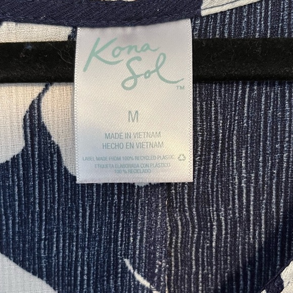 Kona Sol Women’s Beach Coverup Navy & White Floral Pattern Beach Tunic - Picture 9 of 10